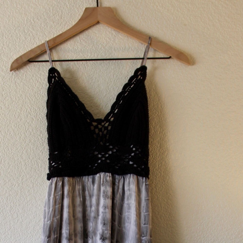 Tye-dye maxi dress with crochet style top